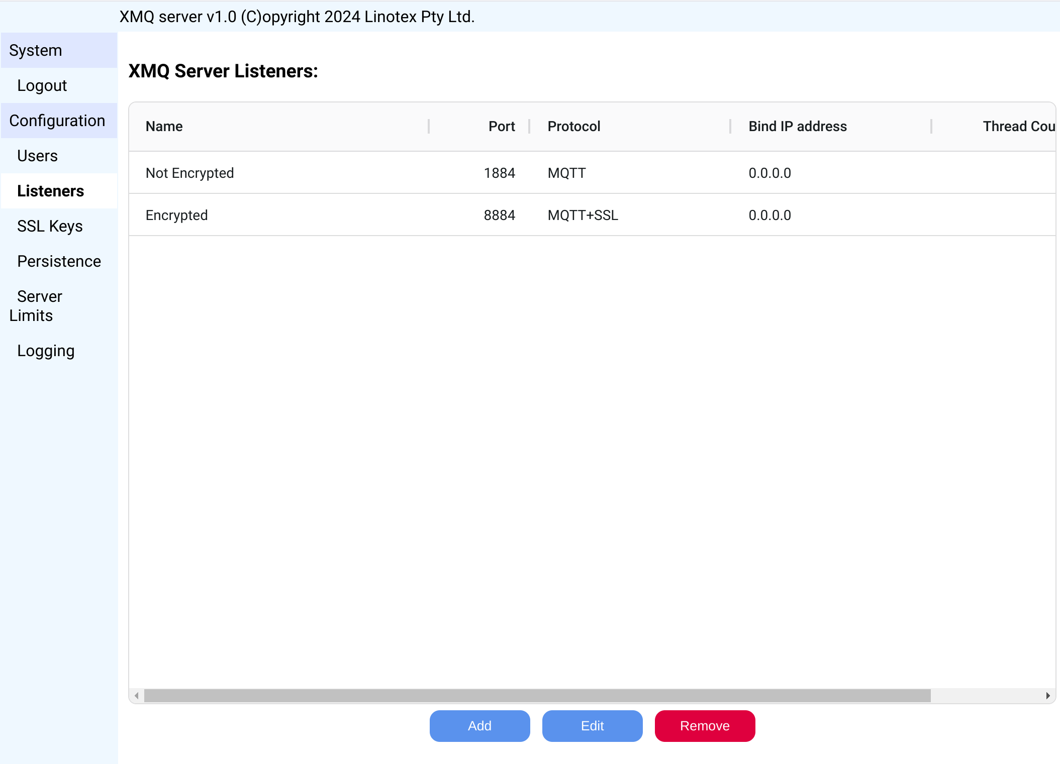 XMQ interface XMQ interface screenshot